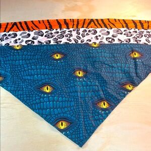 Animal Print Scarf with Blue and Orange Accents set of 3